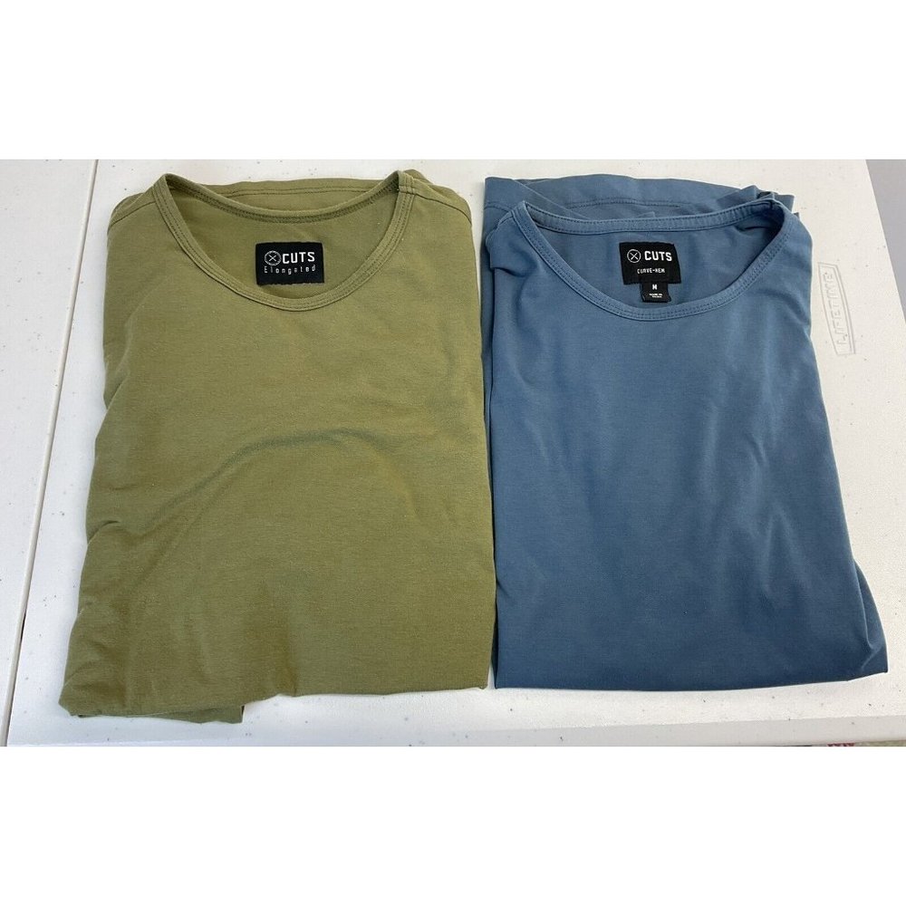 LOT of 2 Cuts Clothing Men's Medium Short Sleeve Casual T-shirt Blue Green